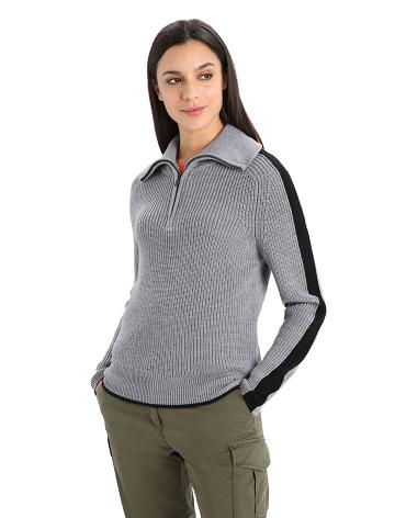 Chandails Icebreaker Merino Lodge Long Sleeve Half Zip Femme Grise Noir | FR 1621UZGT